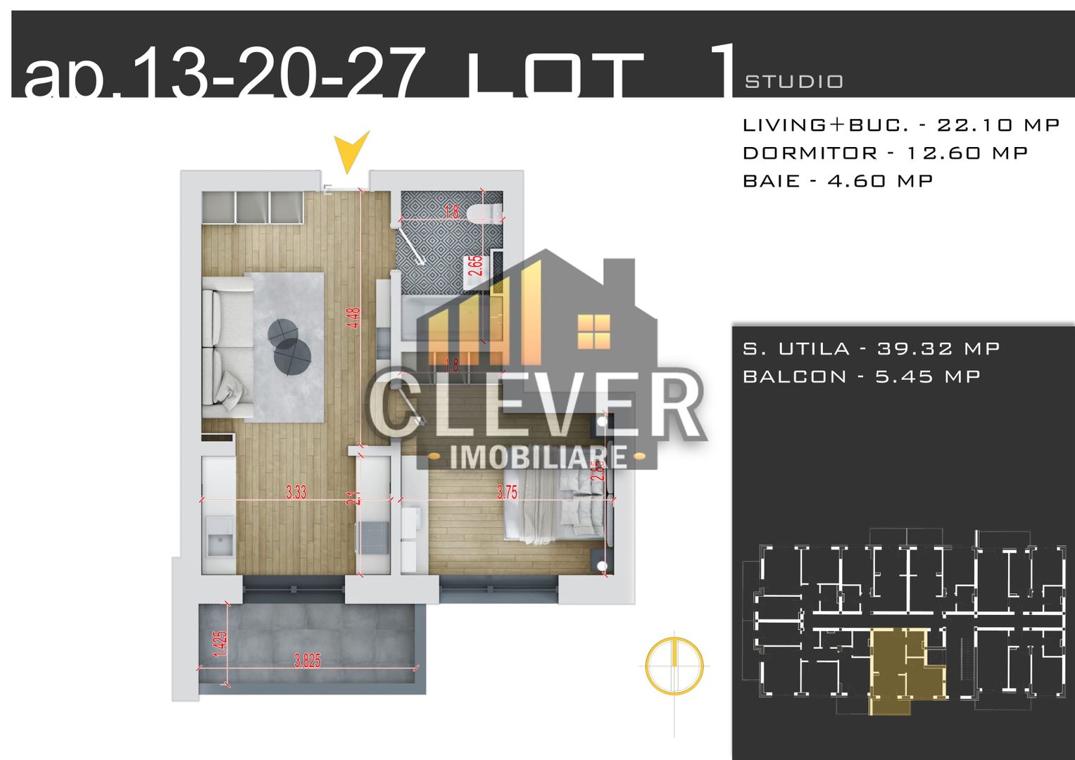 Studio cu Încălzire în Pardoseală și Parcare GRATUITĂ în Sector 3 - Poză 2