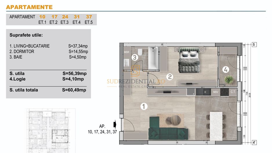 Apartament 2 camere, zona Grand Arena Mall,Sector 4, Berceni, bloc nou - Schiță 4