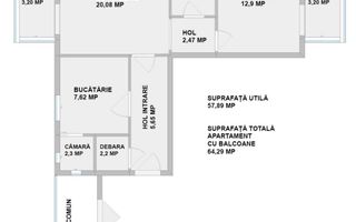 2 camere decomandat Bucovina  58 mp utili  centrala proprie - Poză 16