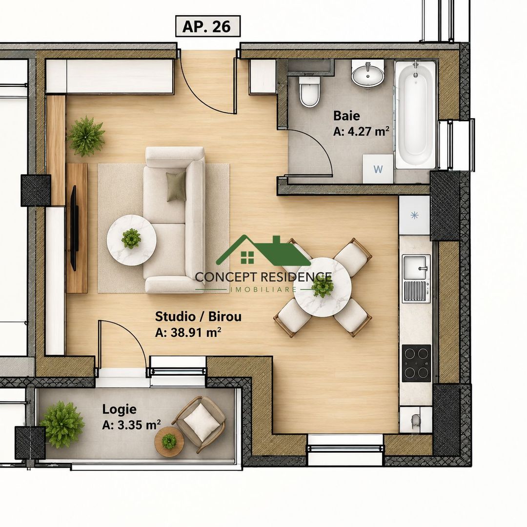 Studio / Birou | Revolution Hills – Str. Oltului | Comision 0% - Poză 1