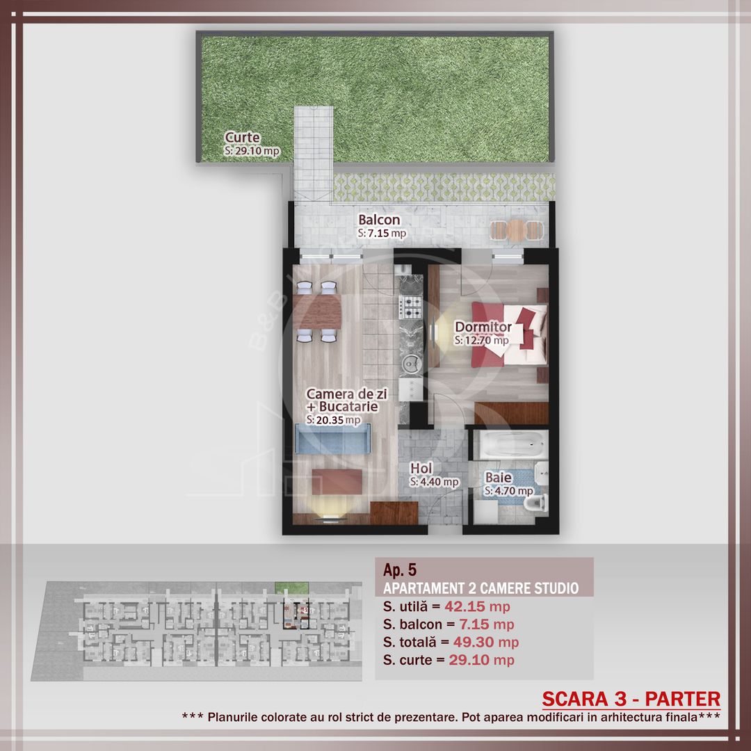 2 camere cu gradina proprie-7min STB Parcul Teilor-Pallady - Schiță 1