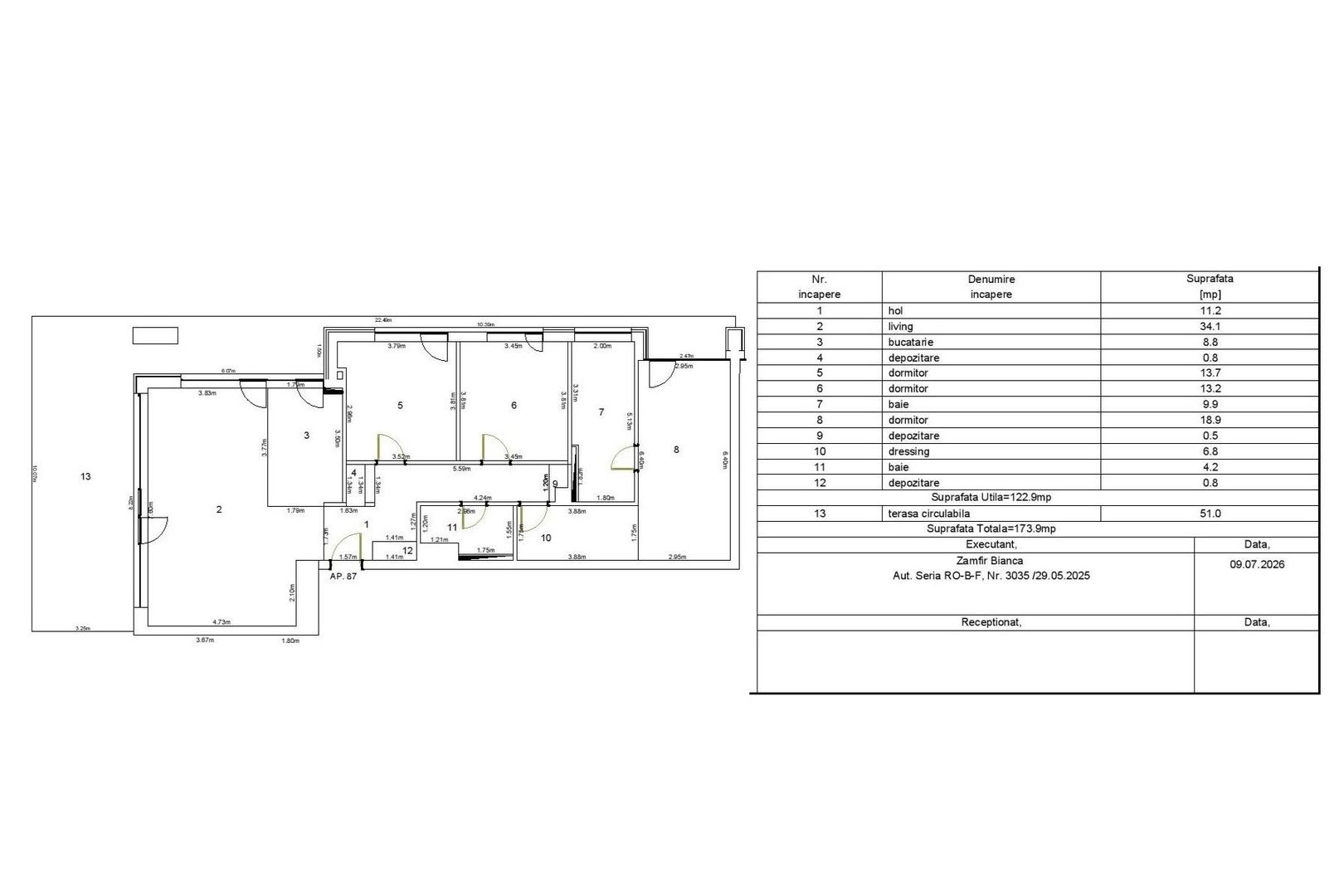Apartament Bartolomeu | 123 mp | Terase 50 mp | Etaj 8 | Sud-Vest - Schiță 28