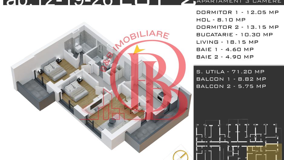 3 camere -parcare inclusa - proiect nou -Pallady - Schiță 13