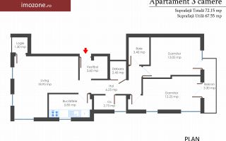 Apartament 3 cam., 2 bai, 2 balc., bloc nou, finisat la cheie, centrala termica - Schiță 13