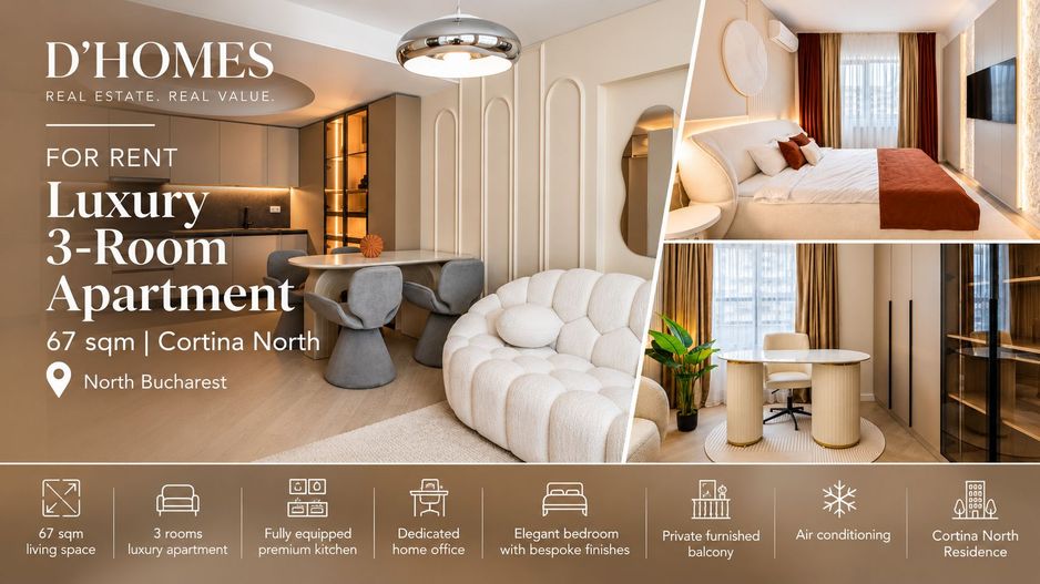 For Rent | Luxury 3-Room Apartment | 67sqm | Cortina North - Poză 1