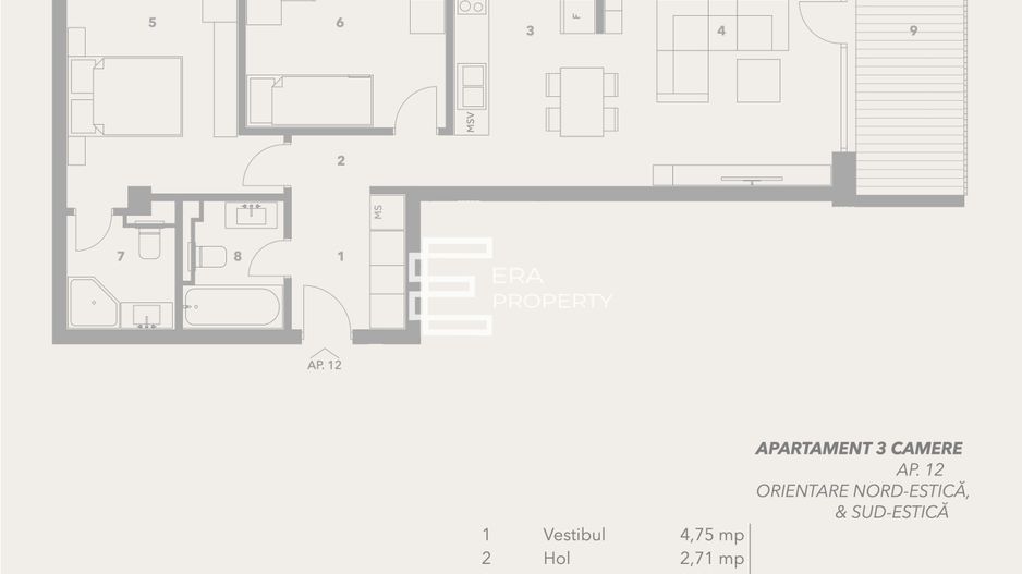 Apartament 3 camere –intabulat -terasa 15 mp – Bloc cu lift și boxă – Sibiu - Schiță 9