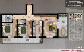 Apartament 3 cam,Pret Promotional, Titan-Pallady,Apropiere Metrou - Schiță 3