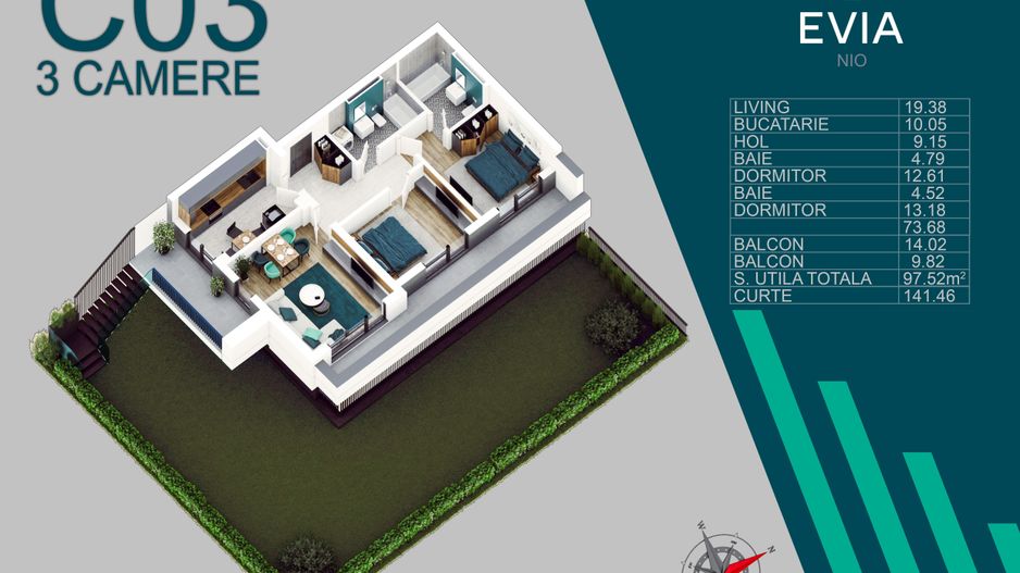 3 camere cu gradina proiect premium - Metrou nicolae Teclu - Schiță 6