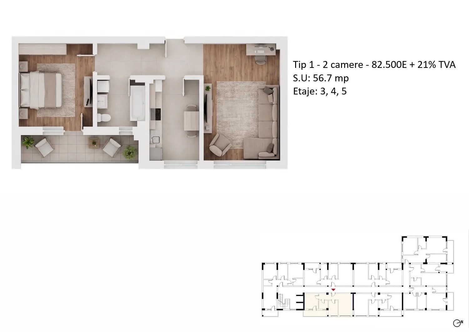 Apartamente 2 camere PLATINUM RESIDENCE Faza 3 - 2026 - Grand Arena - Poză 6