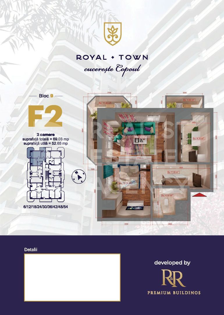 Apartament cu 2 camere, de tip F2 - Royal Town Copou - Poză 1