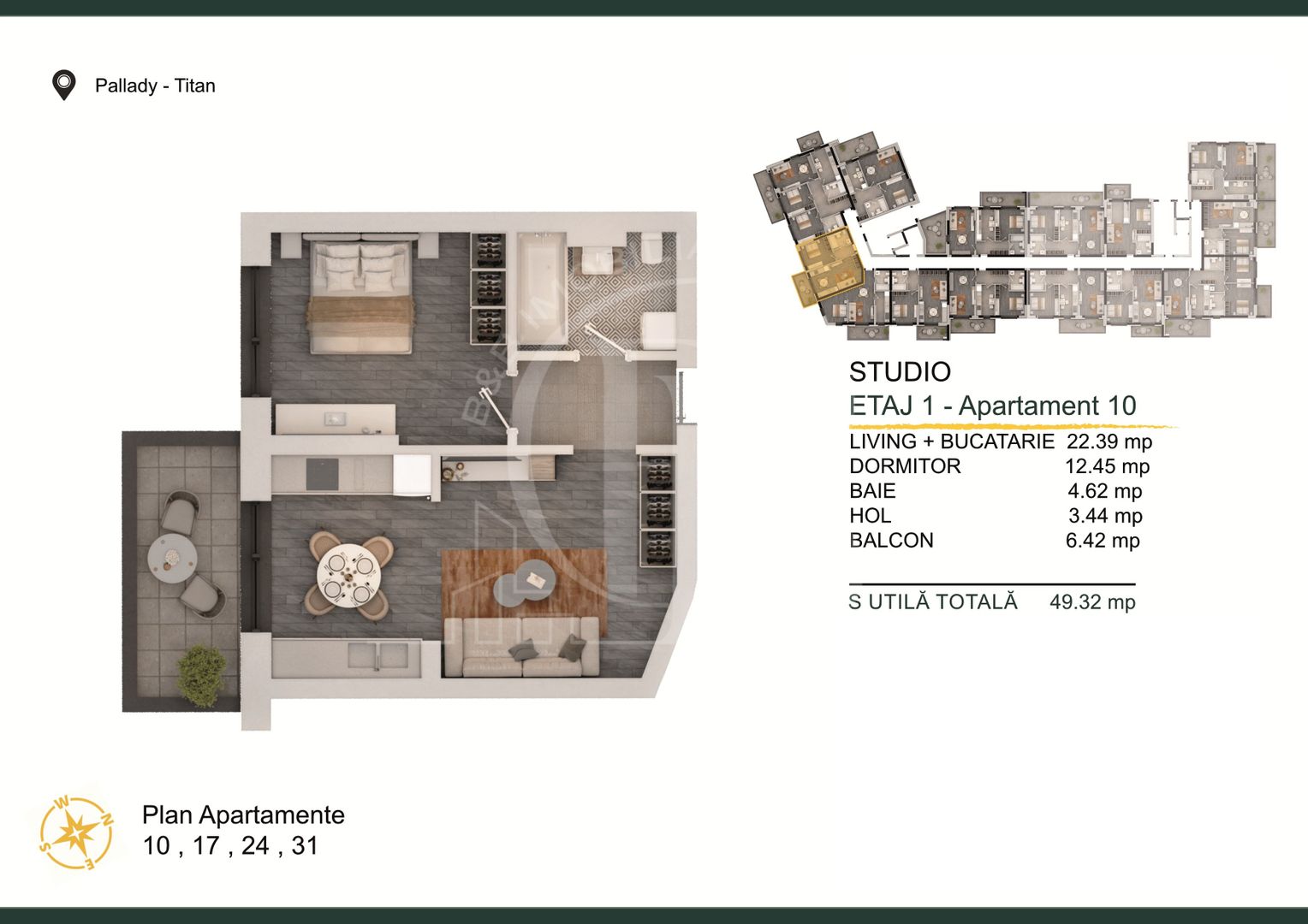 Th. Pallady-Apartament 2 camere Studio Loc de parcare Bonus - Schiță 2