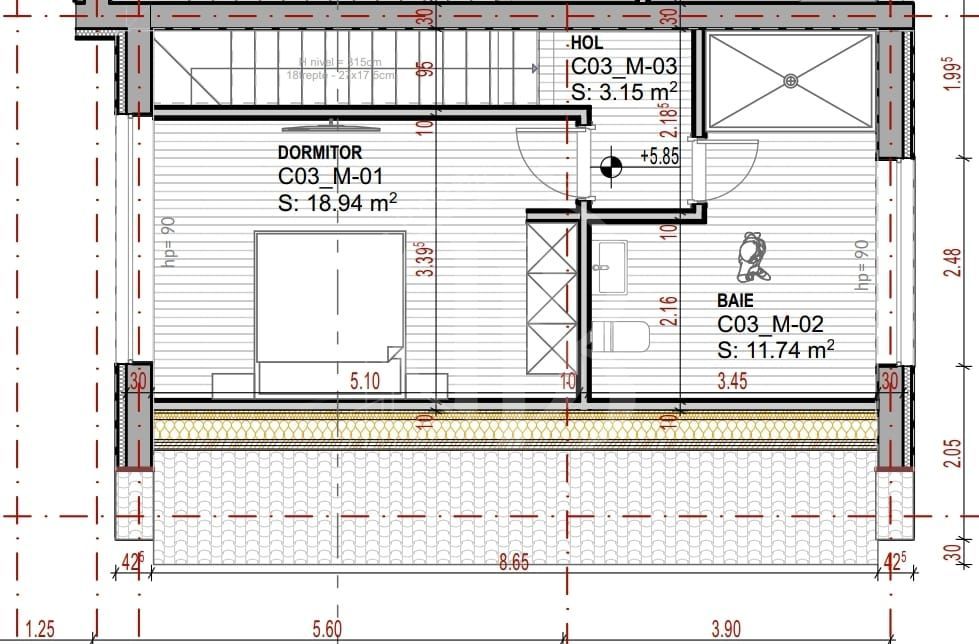 Vilă Triplex 4 Cam Arhitectură Modernă- Grădină Individuală -Panouri solare - Schiță 11