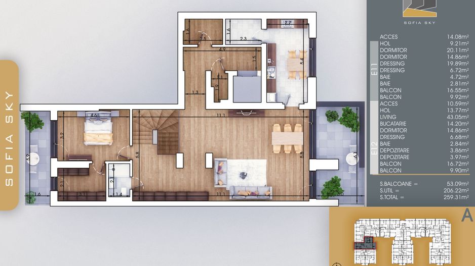 4 camere  duplex -  Titan Pallady  7 min Metrou N Teclu - Schiță 17