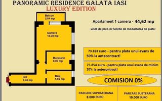 Apartament 1 camera de vanzare in Iasi, Galata, 44,62 mp, baie cu geam - Poză 2