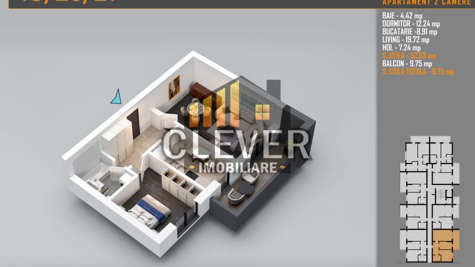 Ap 2 Camere | 63 mp Total | Balcon 10,47 mp | Comision 0% - metrou Teclu - Poză 2
