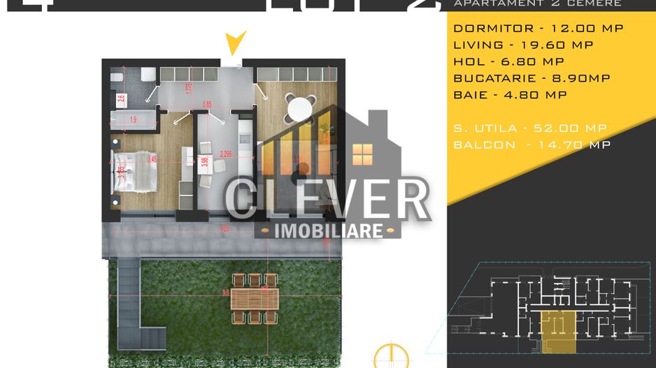 Apartament 2 camere cu Gradin Pallady Metrou Teclu - Schiță 11