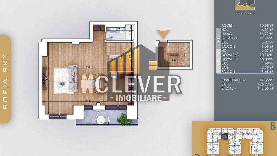 3 Camere Duplex 7 Min Metrou Teclu Incalzire in Pardoseala - Schiță 8
