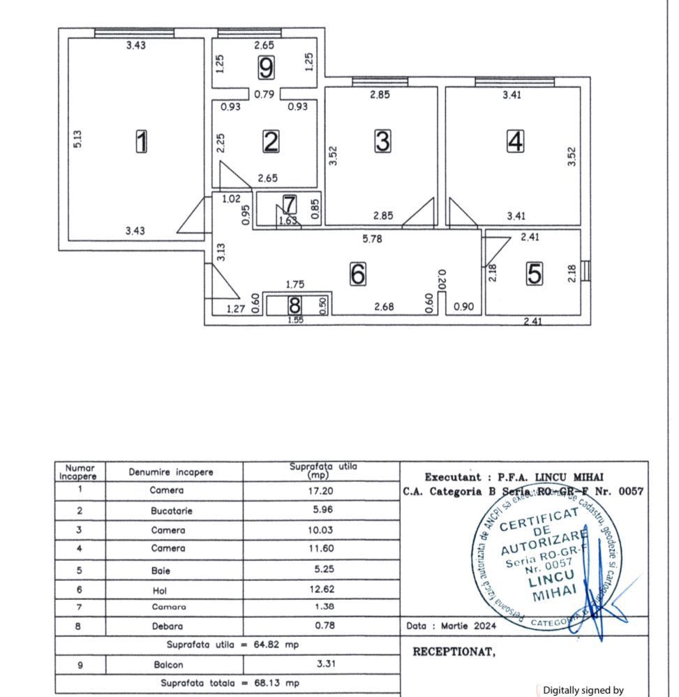 De Vânzare - Apartament 3 Camere, Strada Decebal - Schiță 2