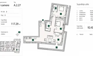 Apartament premium 3 camere | 92,43 mp | Zonă exclusivistă - Schiță 13