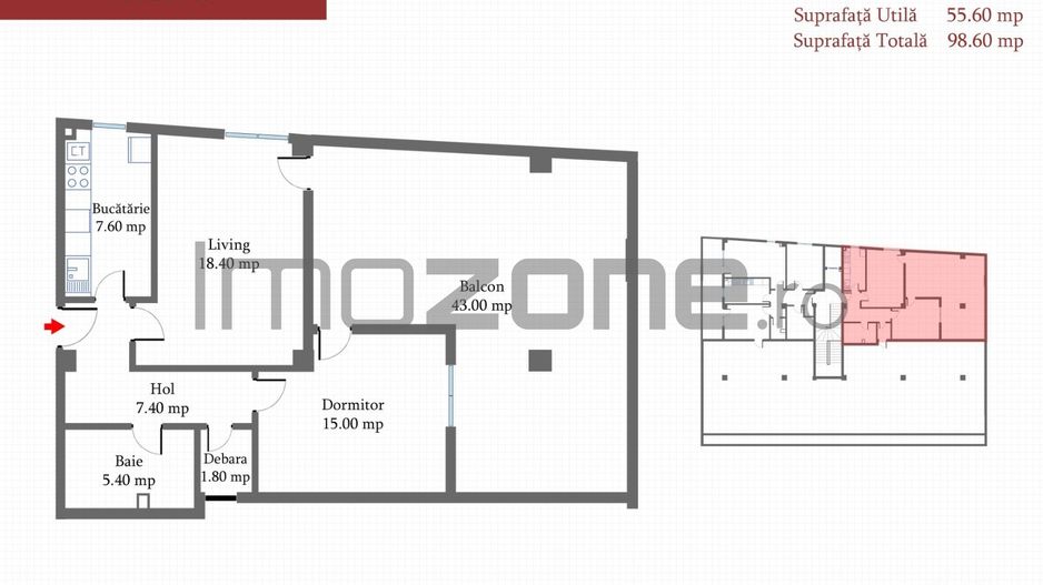 Ap., 2 cam. dec. 56 mp., + Terasa acoperita 43 mp, MILITARI Pacii, Comision 0% - Schiță 6