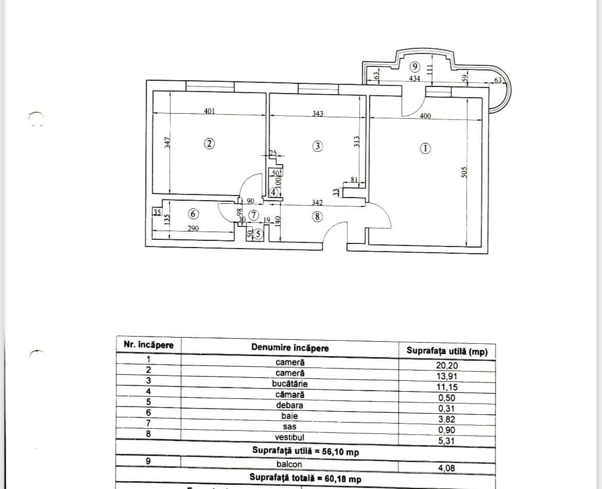APARTAMENT 2 CAMERE CENTRALA PROPRIE NERVA TRAIAN - Schiță 5