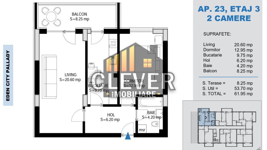 Ap 2 Camere Pallady - Incalzire Pardoseala - Comision 0% - Schiță 8