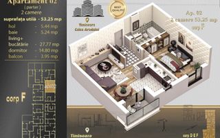 Apartament Nou 2 Camere | 53 mp Utili | Comision 0% | Calea Aradului - Schiță 6