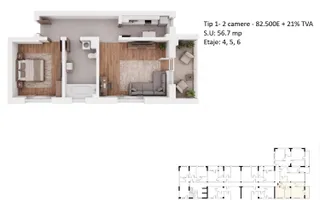 Apartamente 2 camere PLATINUM RESIDENCE Faza 3 - 2026 - Grand Arena - Poză 11