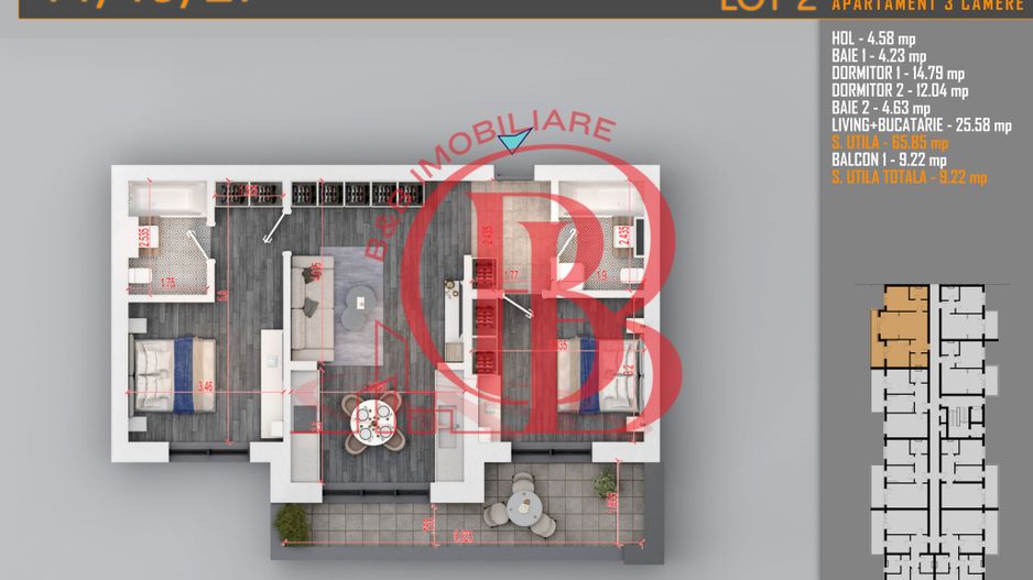 Apartament 3 camere Titan Th. Pallady-Sector 3-Metrou Teclu - Schiță 1