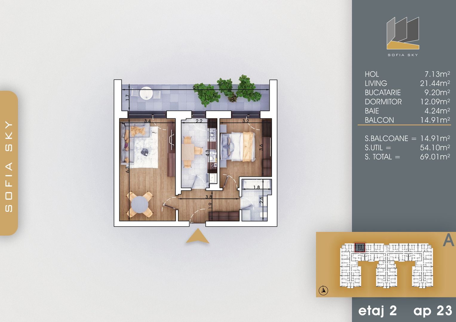 2 camere  Titan Pallady  700 metri de  Metrou Nicolae Teclu - Schiță 6