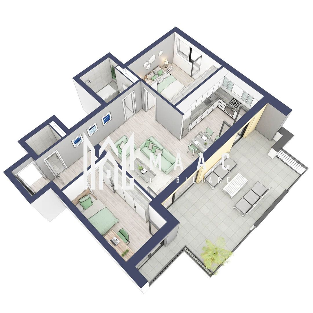 Apartament 3 camere | Balcon 27.3 mp | Etaj 3 | Turnisor - Poză 2