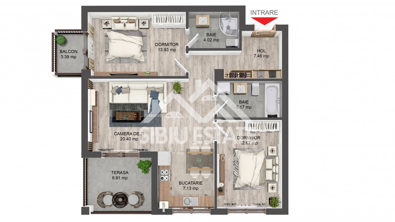 Super apartament 3 camere, 2 bai, terasa si balcon parcare si boxa - Poză 3