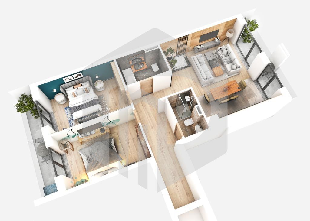 Apartament 3 camere/ 2 Dormitoare + Living cu Bucatarie + 2 Bai Etaj 1 - Poză 1