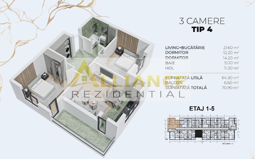 APARTAMENT 3 CAMERE  | Incalzire in pardoseala  | Metrou Berceni - Poză 3