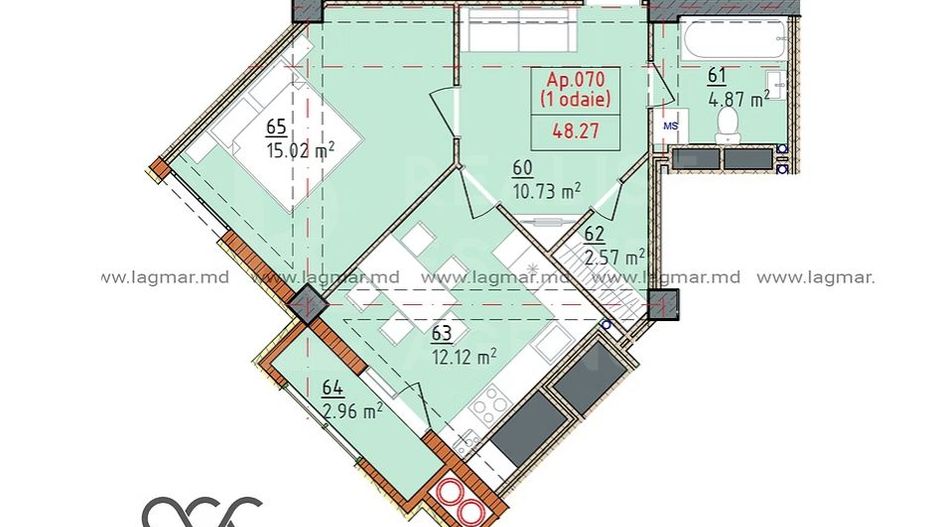 Vânzare apartament, 2 camere, Cartierul Cluj, strada Ceucari, Râșcani - Schiță 2