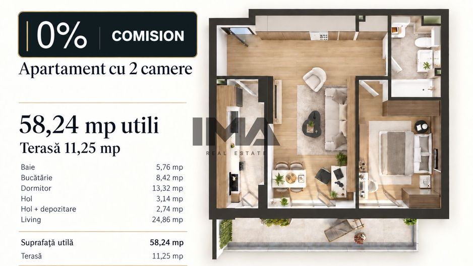 Comision 0% | 2 camere cu terasă 11,25 mp | Bucătărie separată - Poză 1