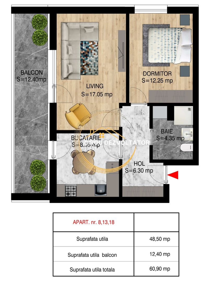 Decomandat Ansamblu modern Metrou Teclu Ikea Titan Pallady Scoala - Schiță 7