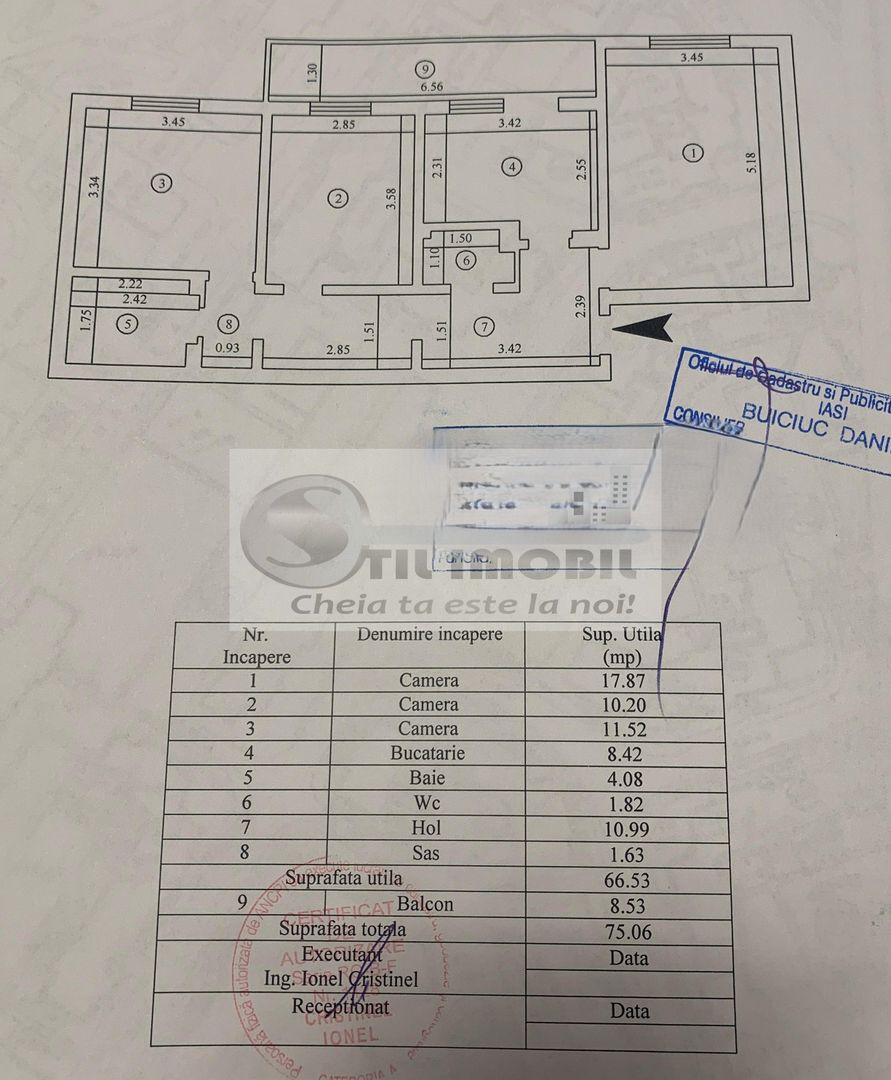 Apartament cu 3 cam, dec, 75 mp, 2 bai, balcon, Nicolina - 135000 euro - Schiță 11