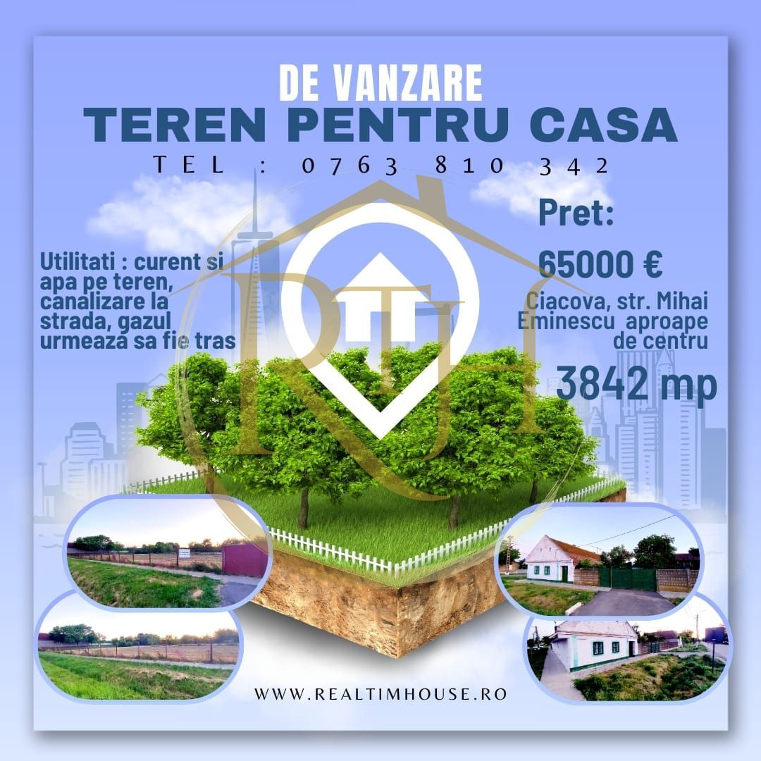 Vand teren 3842 mp, cu utilitati si nr de casa, Ciacova, zona Buna. - Poză 4