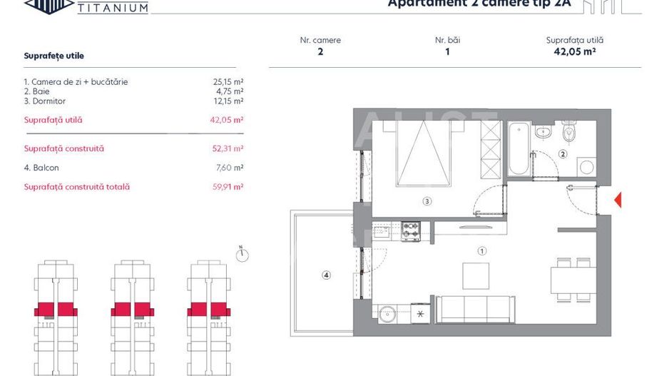 Vânzare, apartament, 2 camere tip 2A, HILS Titanium, București - Poză 2