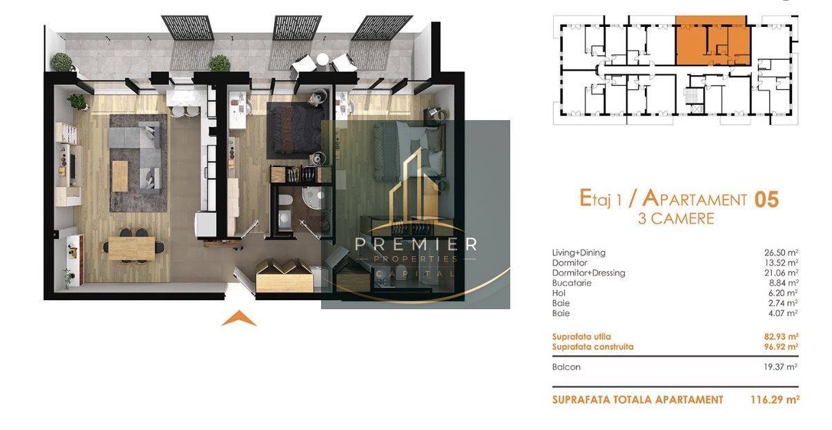Apartament 3 camere 83 mp balcon generos 1 parcari zona linistita - Poză 28