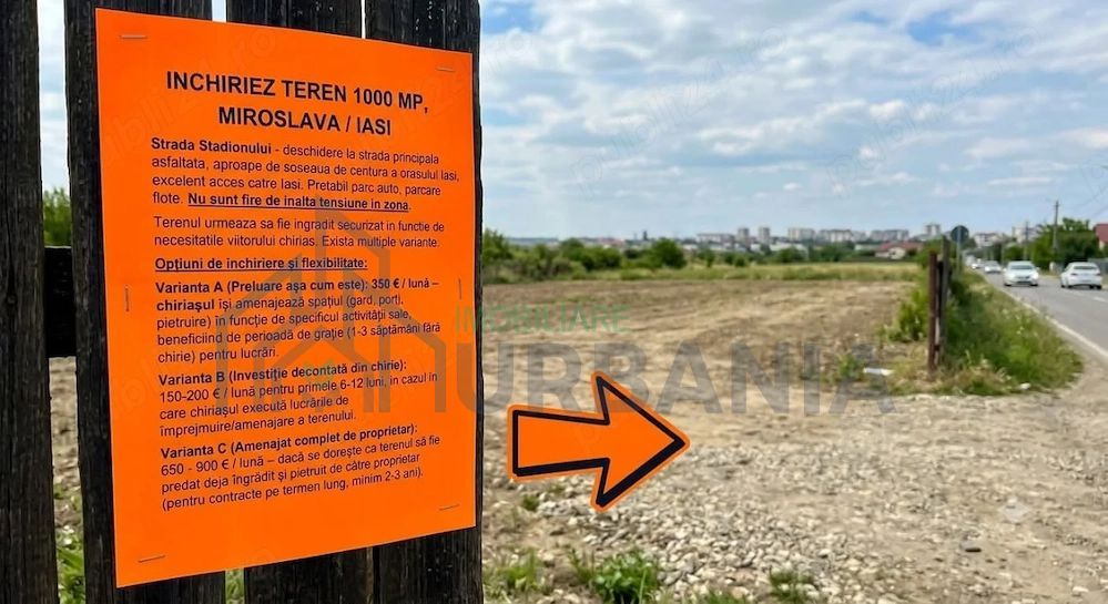 Teren de închiriat în Miroslava, 1000 mp, Strada Stadionului - Poză 1