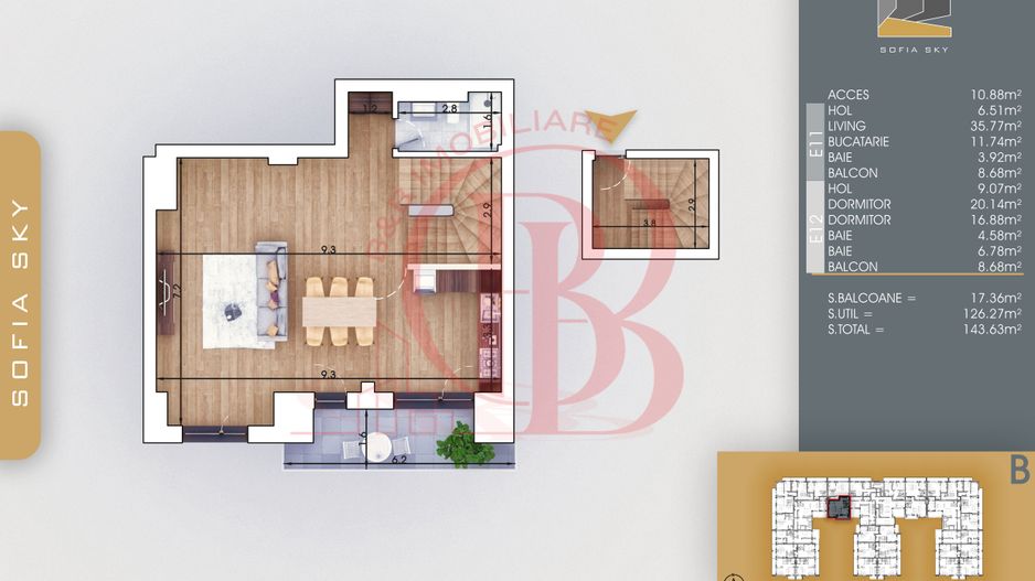 Duplex 3 camere Finalizat Parcare Gratuita 7min metrou Teclu - Schiță 2