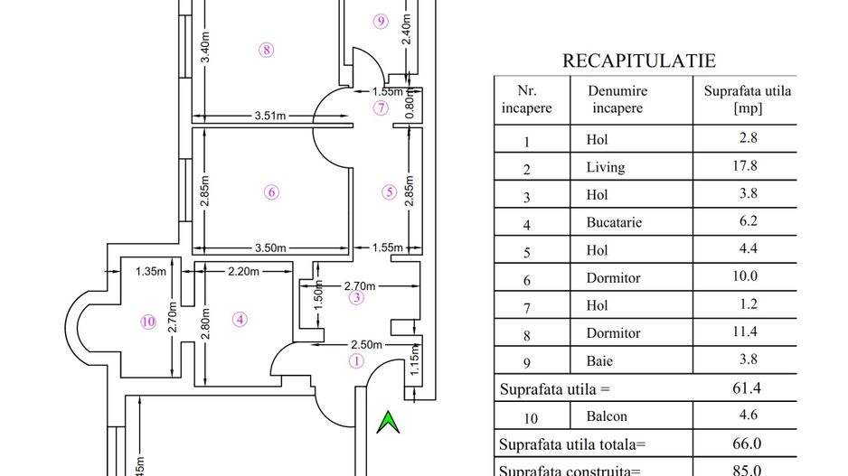 Apartament 3 camere, mobilat si utilat, etaj 3, zona CARTIER; - Poză 12