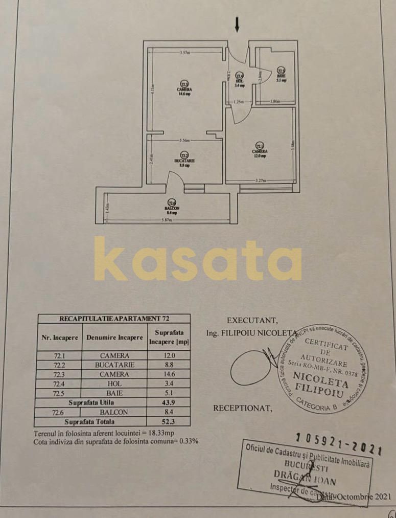 2 camere decomandat, mobilat și utilat complet | Etaj 9/11 - Schiță 8