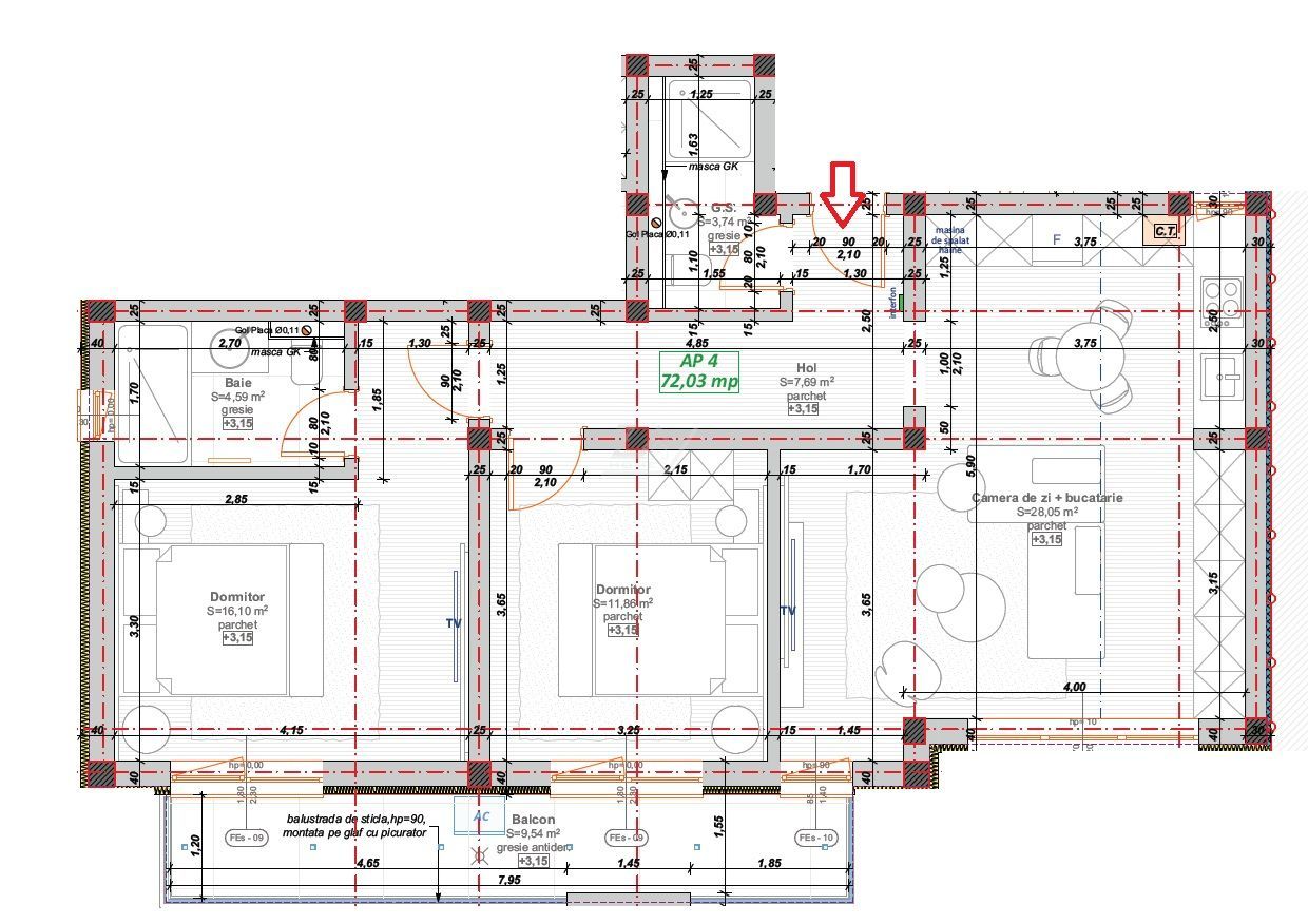 Bloc nou. Apartament cu 3 camere spations. 2 Bai. Etaj 1 - Poză 10
