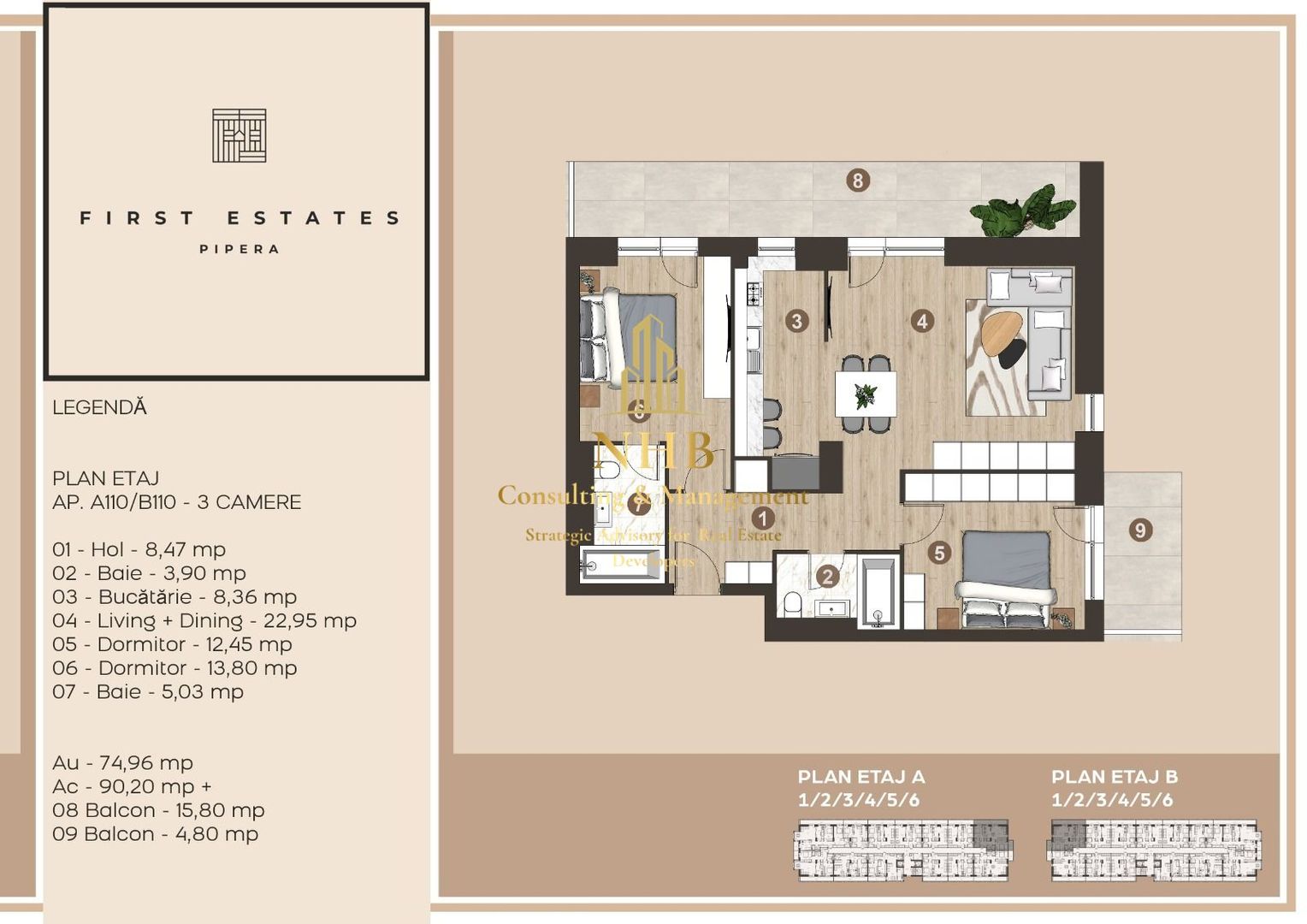 Apratament de inchiriat -3 camere-FIRST ESTATES PIPERA- 2 Balcoane + PARCARE - Poză 30