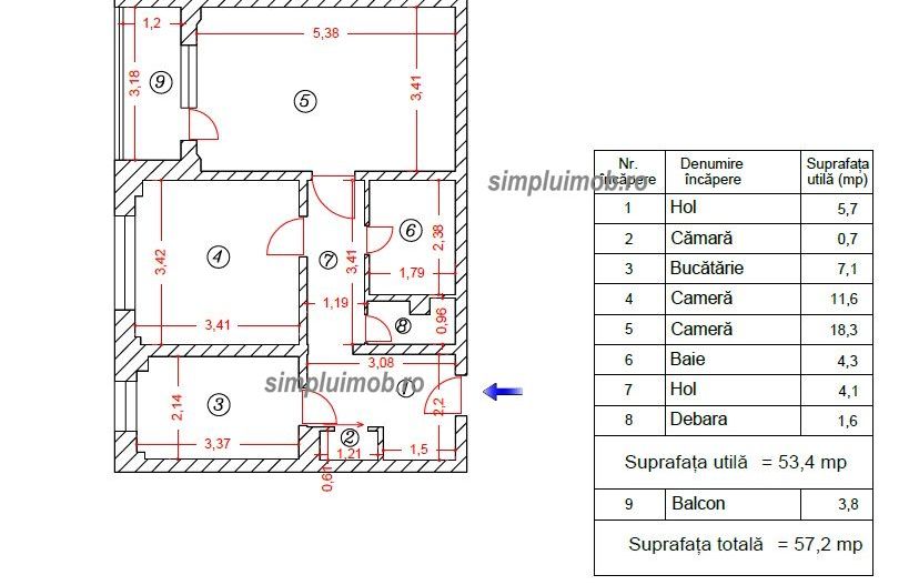 VANDUT! Metrou 1 Decembrie Decomandat Confort 1 57mp - Schiță 14