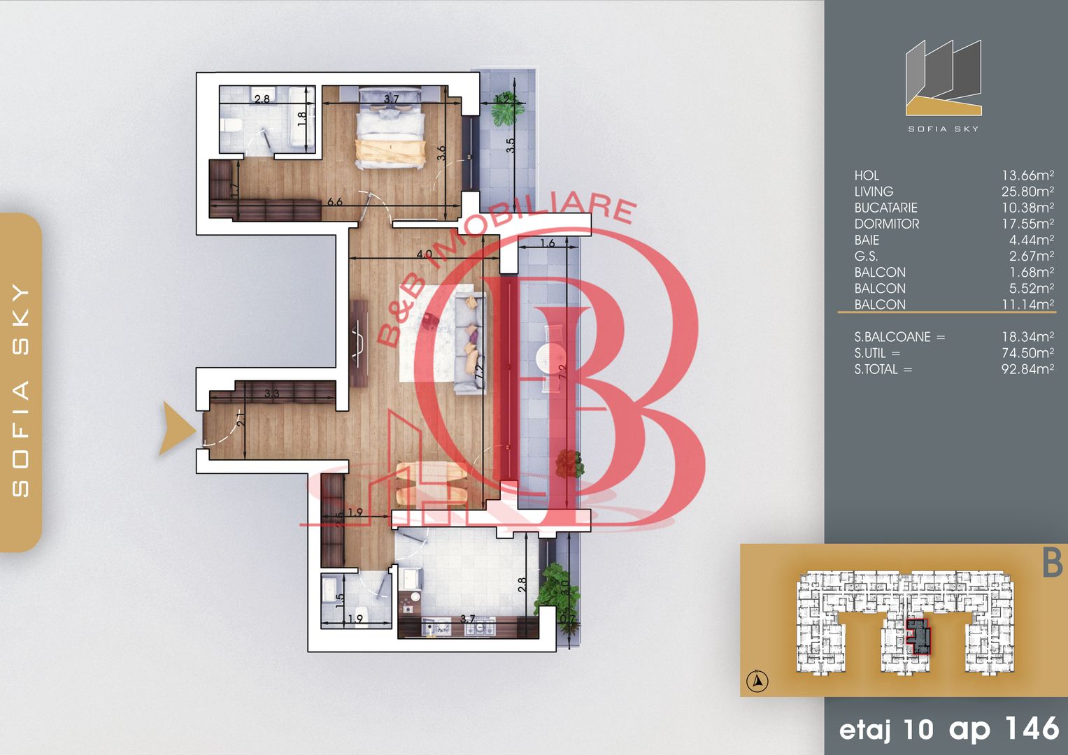 Apartament 2 camere cu 2 bai Bloc Finalizat Theodor Pallady - Schiță 3