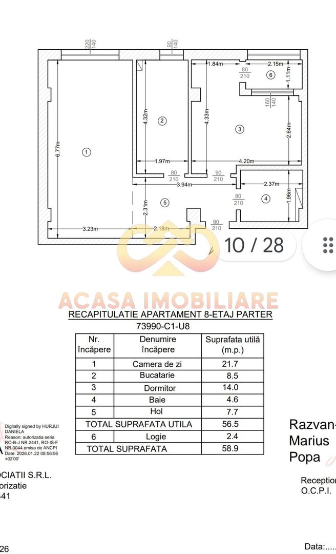 INTABULAT  VALEA LUPULUI APARTAMENT 2 CAMERE 59MP - Poză 3